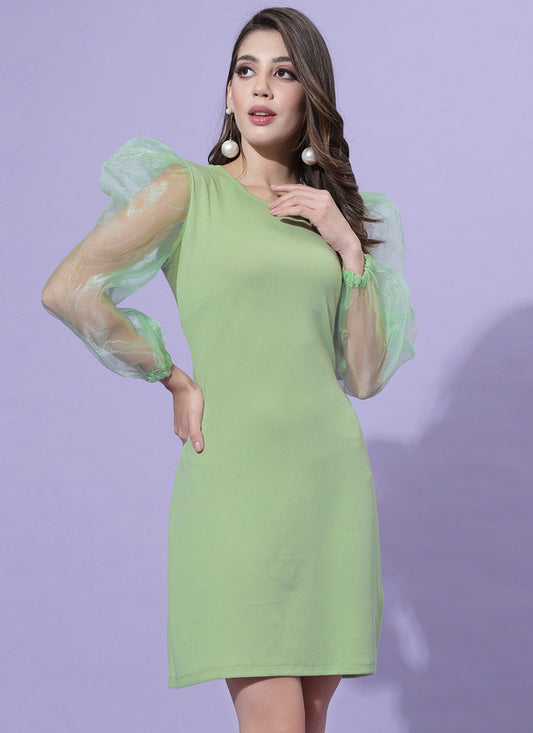 Light Green Coloured Premium Lycra Knitted Dyed Full Sleeves Women Party wear Western Dress!!