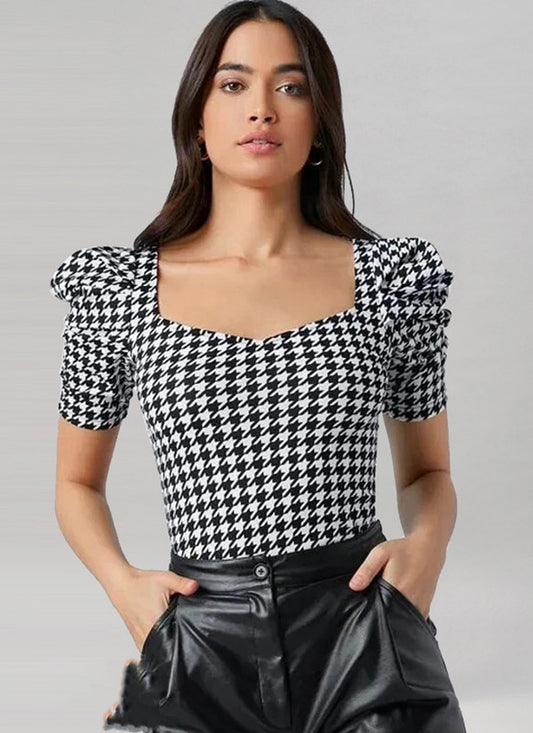 White & Black Coloured Premium Lycra Knitted Printed Short sleeves Women Party wear Western Top!!