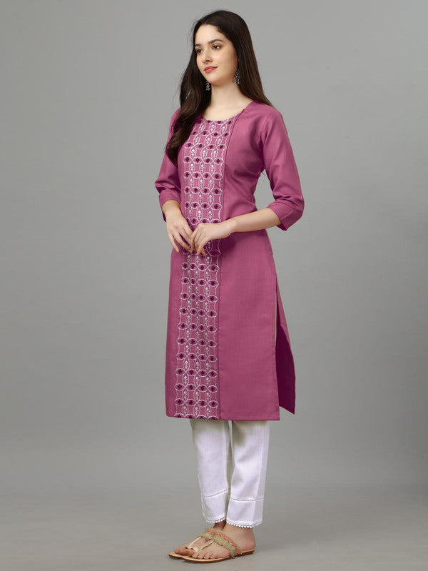 Pink Coloured Pure Cotton with Embroidery work Women Designer Daily wear Kurti!!