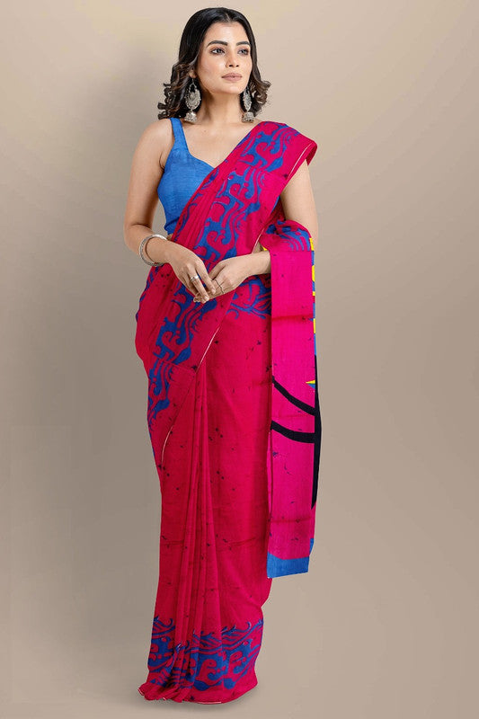 Red & Multi Coloured Premium Mul Mul Cotton Beautiful Hand Block printed Women Daily/Party wear Saree with Blouse!!