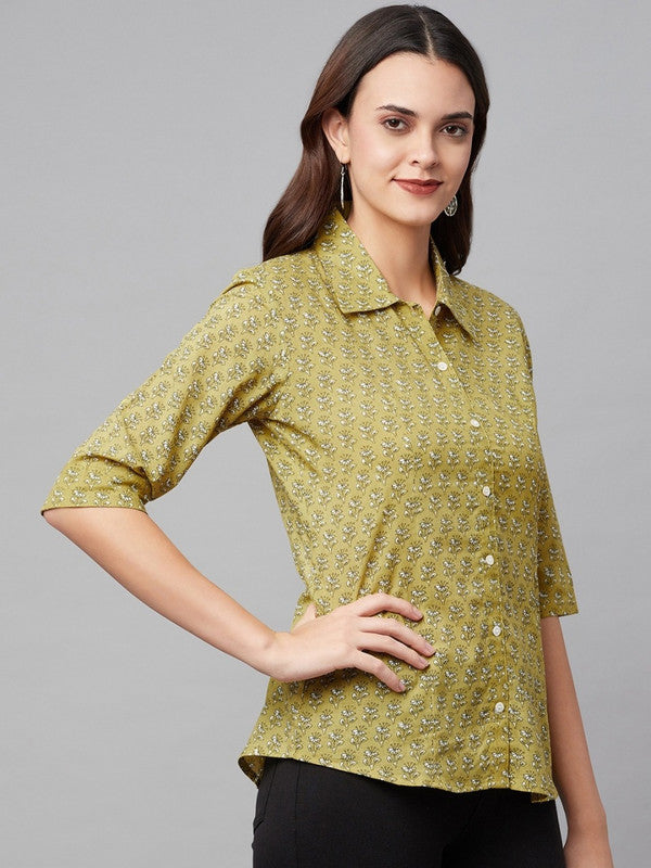 Olive green floral printed opaque Casual shirt