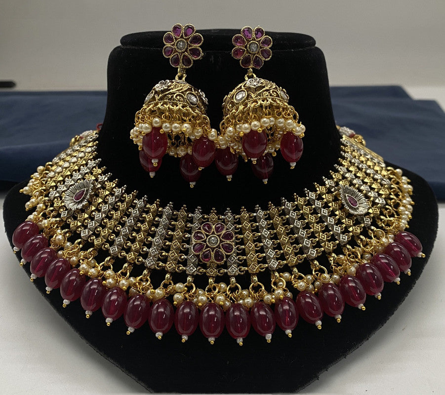 Beautiful Maroon & Gold Coloured Premium Quality Pure Copper Gold & Rajwadi Plating Necklace set with Earrings for Women!!