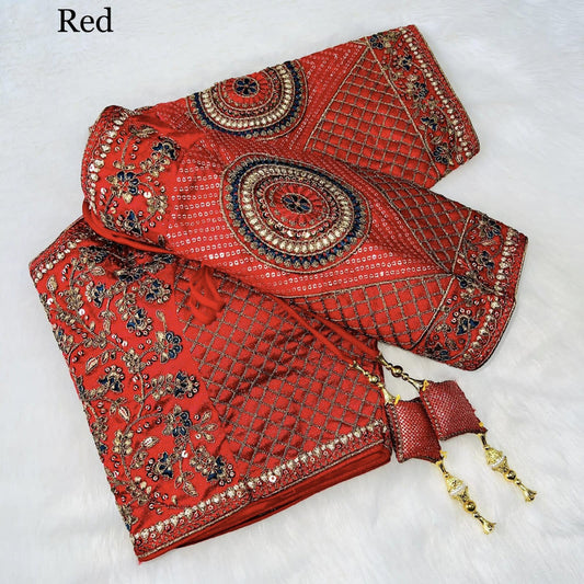 Red Coloured Copper Jari Heavy Embroidery Milan Silk Wedding Bridal designer Ready made Blouse!!