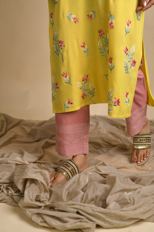 Embroidered kurti with embroidered pants-Roys4050