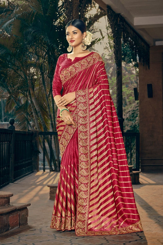 Designer VICHITRA SILK HEAVY FANCY ZARI EMBROIDERY WITH HEAVY STONES SAREE