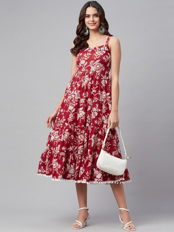 Red and white floral print Dress