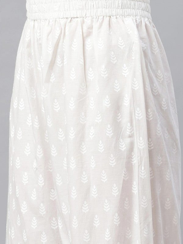 White Printed A-line calf length three-quarter  sleeves Cotton Kurta with Palazzo!!