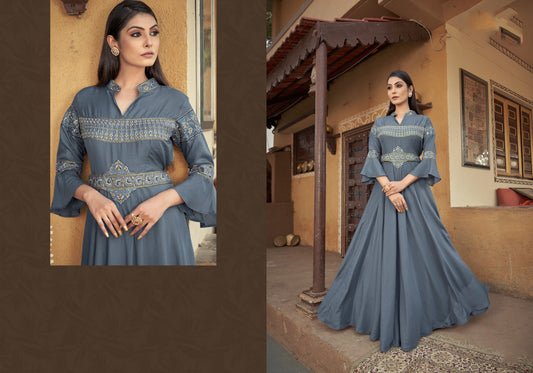 Grey Coloured Heavy Maslin with Heavy Embroidery work Women Designer Ethnic Party wear Gown!!