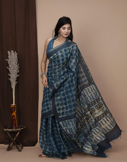 Designer Hand Block Print Chanderi Silk Saree