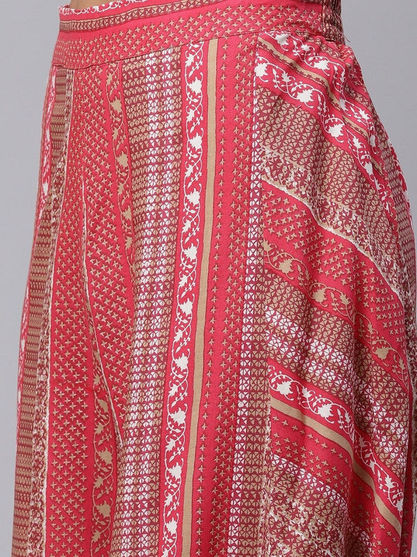 Peach Coloured Pure Cotton Ethnic motifs printed Shirt collar Women Designer Party wear Straight shape Top with Palazzos & Dupatta!!