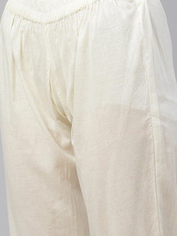 Off White Mirror Work Cotton Anarkali Kurti with Trousers!!