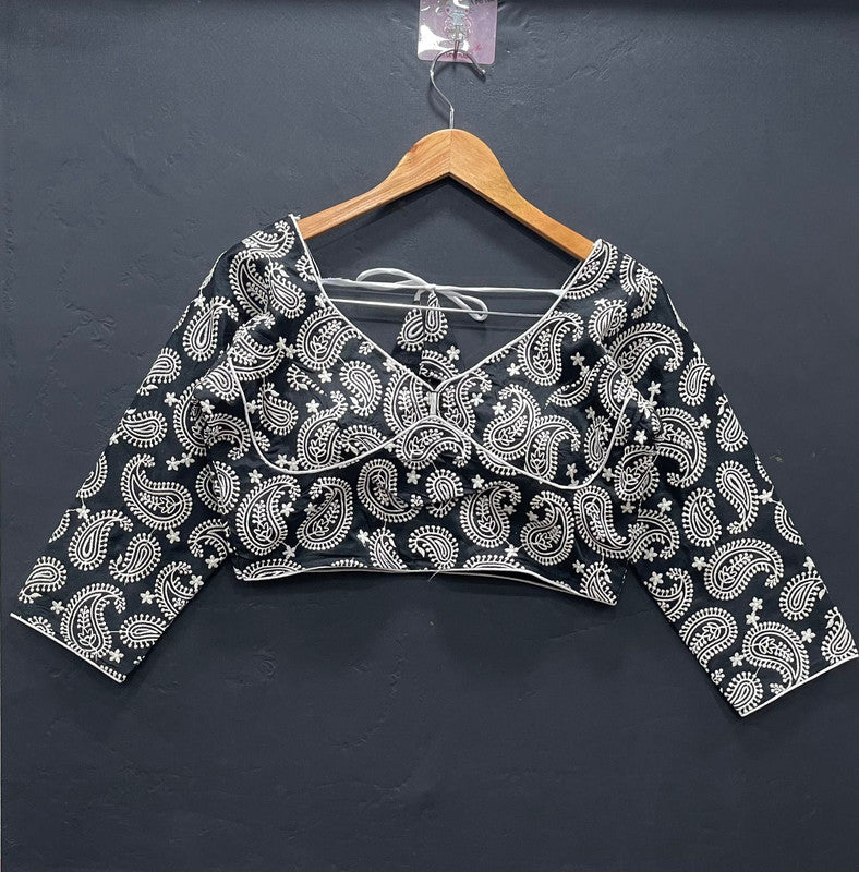 Dark Grey Coloured Heavy Taffeta sarin Heavy Lakhnavi Embroidery work Woman Ready made Beautiful Designer Blouse!!