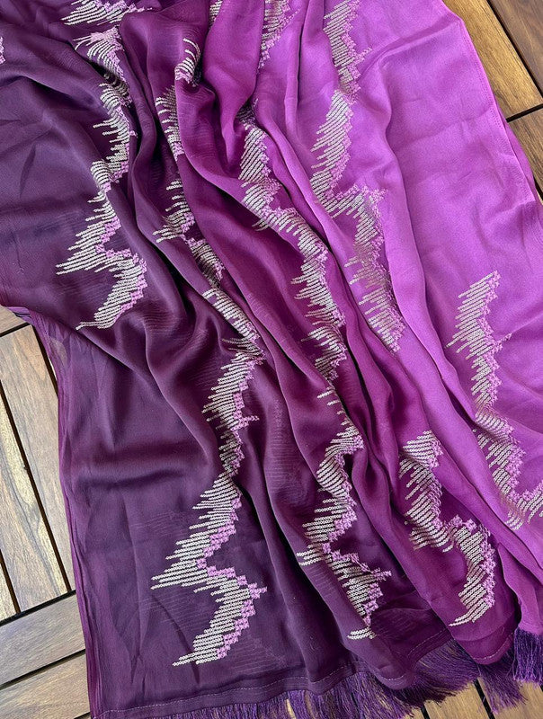 Purple Coloured Padding Silk with Glitter Two Tone Sequence Embroidery work Women Festival/Party wear Designer Silk Saree with Blouse!!