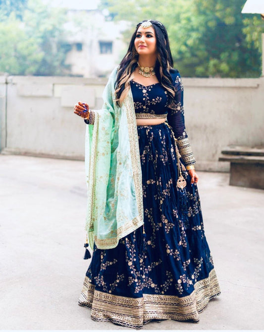 Blue Faux Georgette with Heavy 5mm Sequence Embroidery work Party wear Lehenga Choli with Dupatta!!