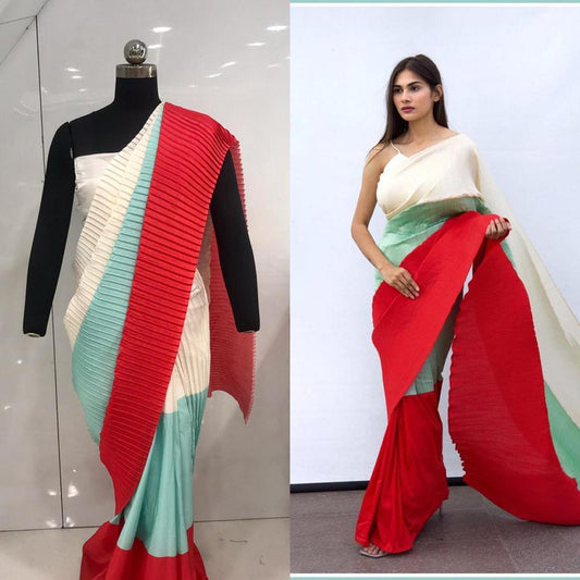 Celebrities Designer Saree On Chinon fabric Pallu