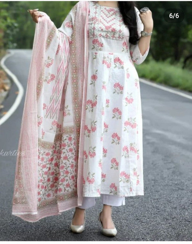 Premium Cotton Anarkali Gown with Bottom & Dupatta!!