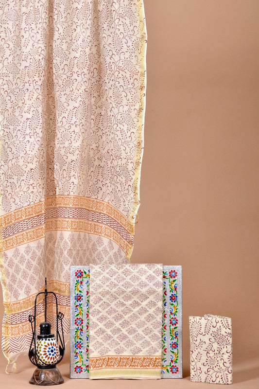 Beautiful Hand Print Chanderi Suits With Cotton Salwar & Chanderi Dupatta!!