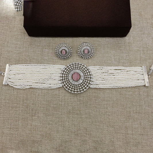 Beautiful Light Pink & White Pearls and Kundan AD Jewellery Necklace set with Earrings!!