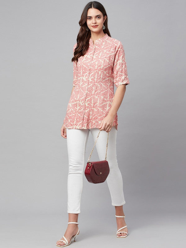 Pink and off white Regular shirt style top