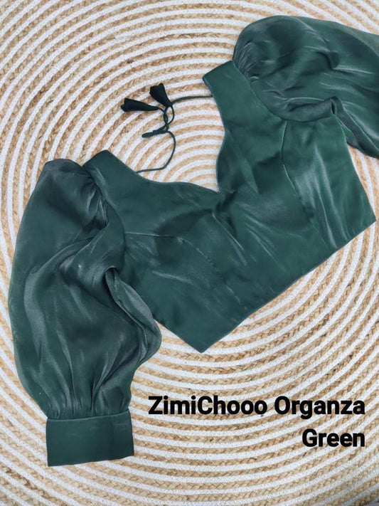 Green Coloured Premium Pure Soft ZimiChooo Organza Woman Ready made Designer Croptop cum Blouse- Free Size Up to 40 Inch!!