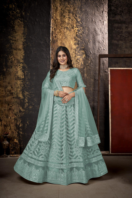 Light Blue Coloured Premium Net Heavy Multi Embroidered with Sequence Work Woman Designer Party wear Lehenga Choli!!