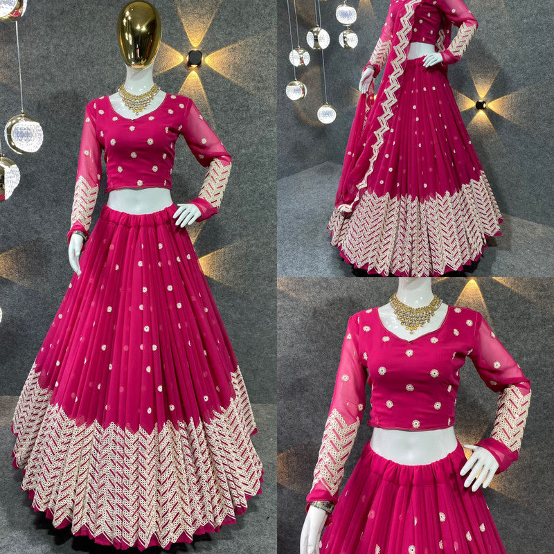 Rani pink Colour Embroidered Attractive Party Wear Silk Lehenga choli