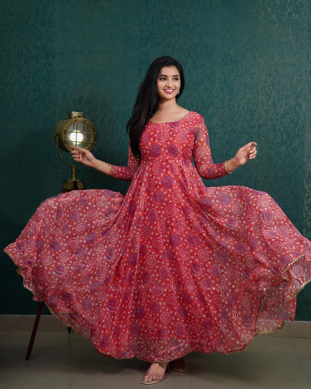 Bandhani printed Anarkali gown with Dupptta