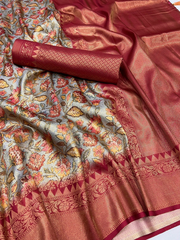 Maroon & Multi Coloured Jacquard Handloom Silk with Fancy Latkan Women Party wear Saree with Fancy Blouse!!