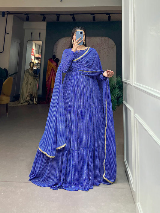 Blue Coloured premium Georgette with Beautiful Print Women Designer Party/Casual wear Ready to wear Gown Kurta & Dupatta!!