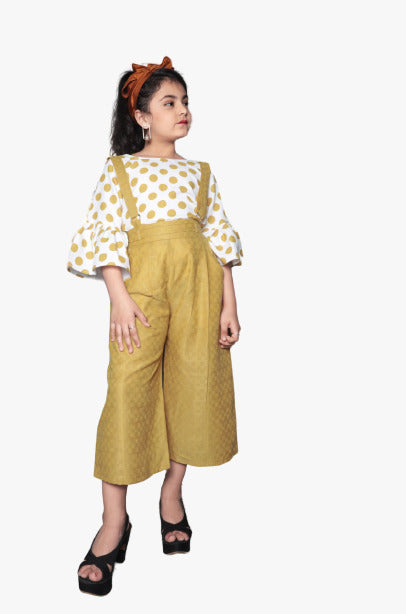 Yellow Girls Digital Print poli Rayon Dungharie Suspenders Pant!!