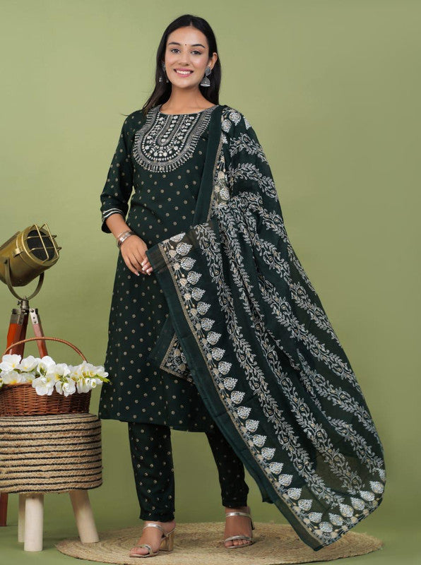 Beautiful Rayon Embroidery with Sequence Work Kurti with Bottom & Dupatta!!