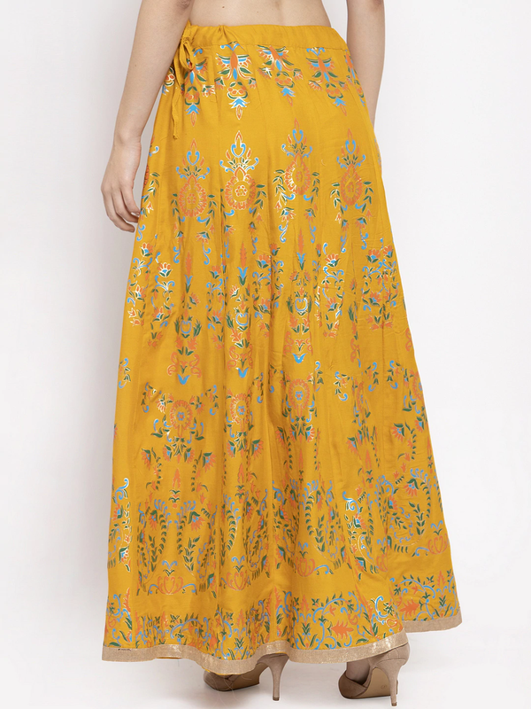 Multi Print Mustard coloured Rayon Skirt Free Size( 28 to 40 Inch)!!