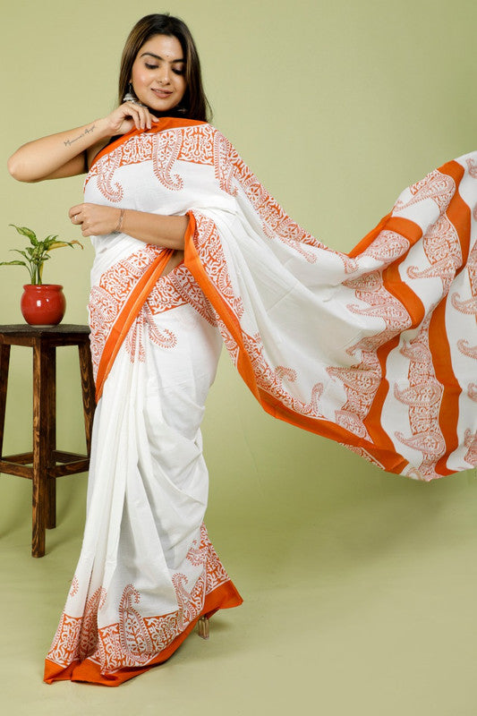 BEAUTIFUL HAND PRINTED MUL COTTON SAREE!!