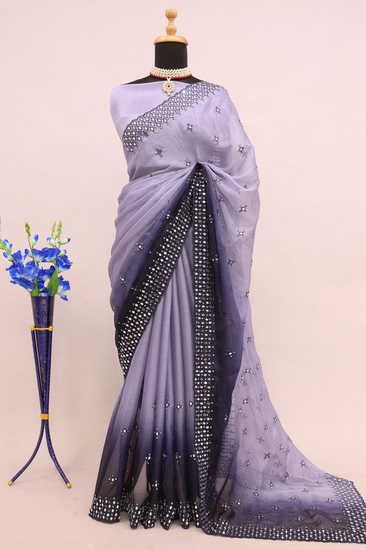Light Purple & Dark Blue Coloured Shimmer Padding & Embroidery with original mirror work Women Designer Party wear Fancy Saree with Blouse!!