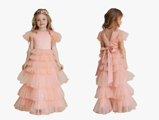 Peach Girls South Cotton with Soft net Partywear Designer Gown!!