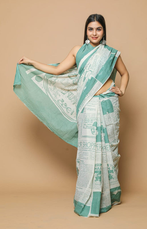 HAND PRINTED MUL COTTON SAREE