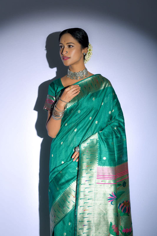 Green Elegant Paithani Silk Saree-best buy – Kalindi Sarees