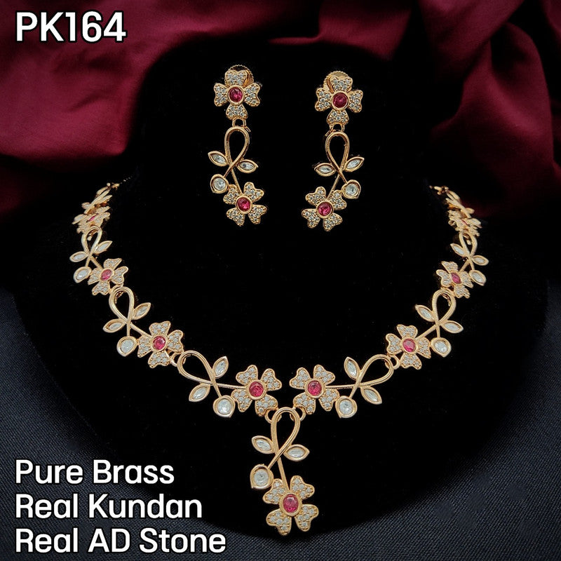 Pure Brass Real Kundan and Premium Quality American Diamond Necklace set with Ear Rings