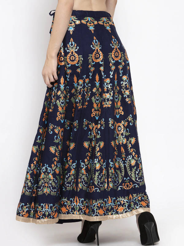 Multi Print Navy Blue coloured Rayon Skirt Free Size( 28 to 40 Inch)!!