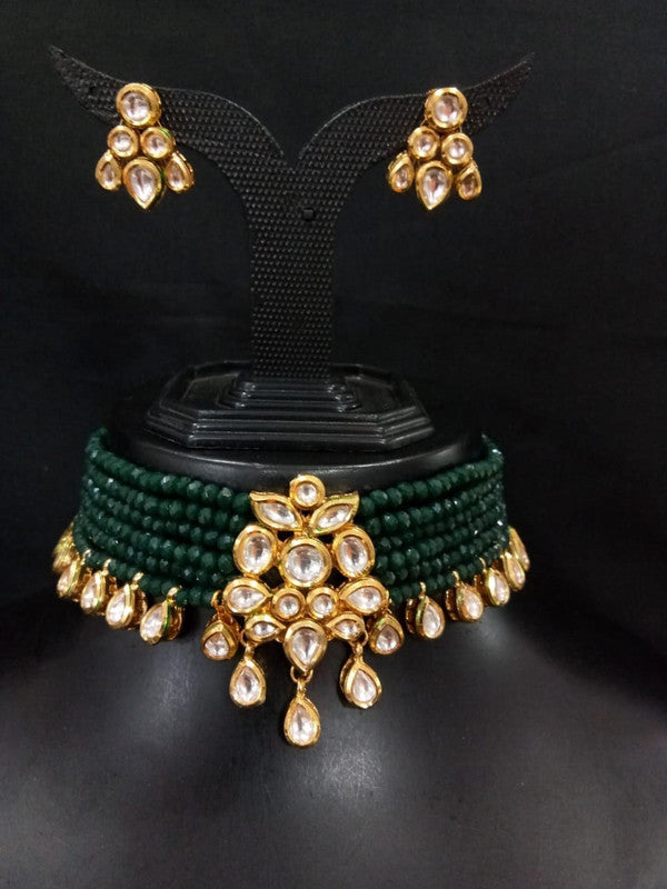 Green & Gold Coloured Pure Brass Real Kundan Gold Plating  Meenakari work Women Designer Choker Jewellery set with Earrings!!