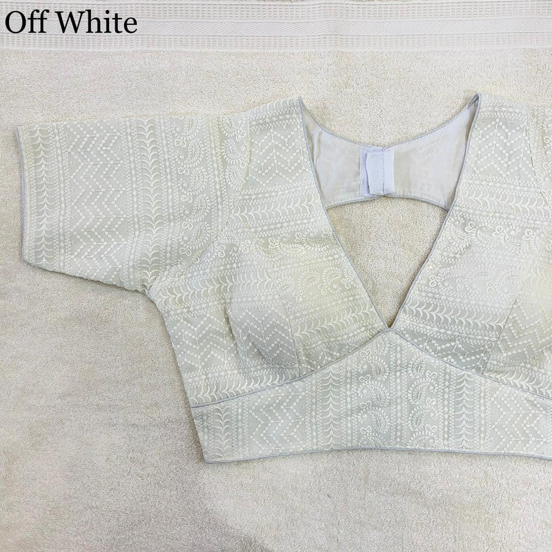 Off White Coloured Georgette with Chikankari Work Deep Neck Woman Ready made Designer Blouse!!