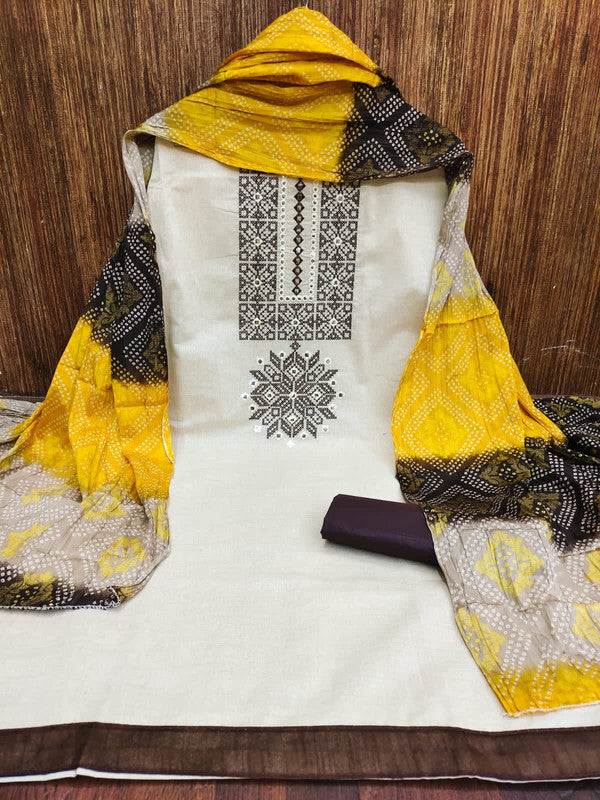 KHADI COTTON MULTI WITH MIRROR WORK DRESS MATERIAL SUIT!!