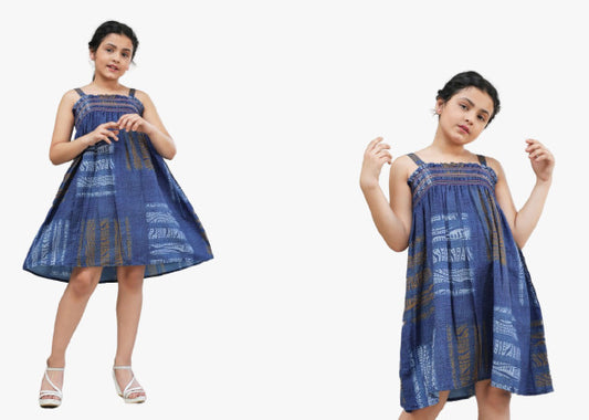 Blue Coloured Designer Printed Polireyon Girls Western Frock!!