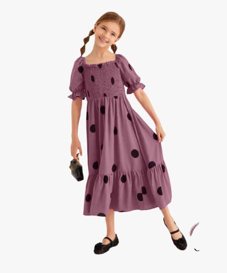 Purple Girls Elastic fyuzing Rayon Cotton Embroidery work Western frock!!