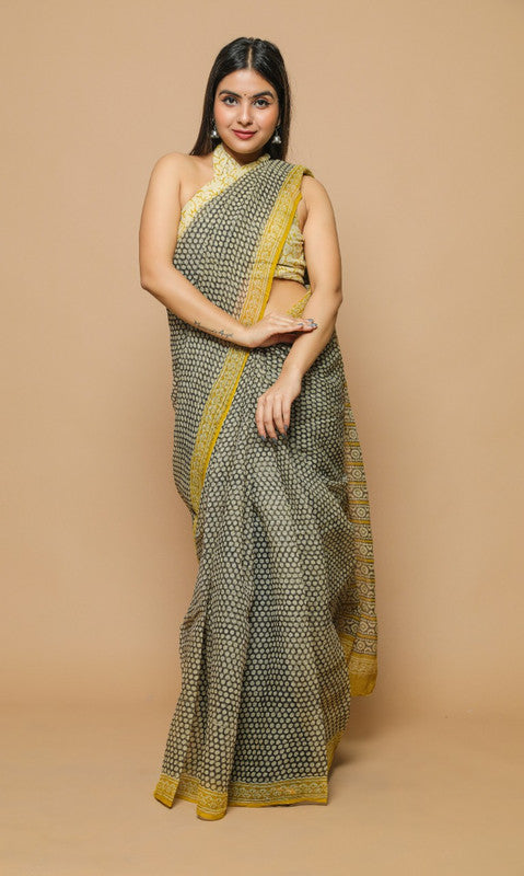 KOTA DORIA HAND BLOCK PRINTED COTTON  SAREE