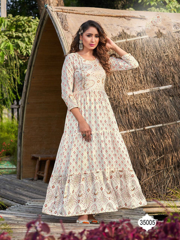 Long Printed Gown Kurti in Full Flair