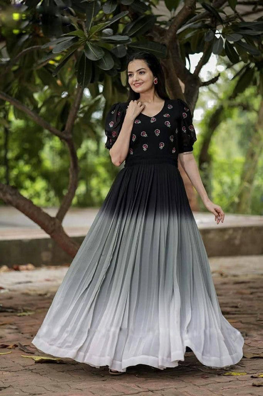 Grey & Black Coloured Faux Georgette With Rich Digital Print with embroidery work Designer Party wear Gown!!