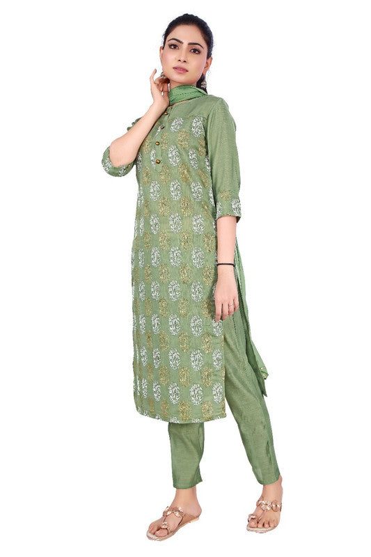 Cotton Foil printed Kurti with Pant & Dupatta!!