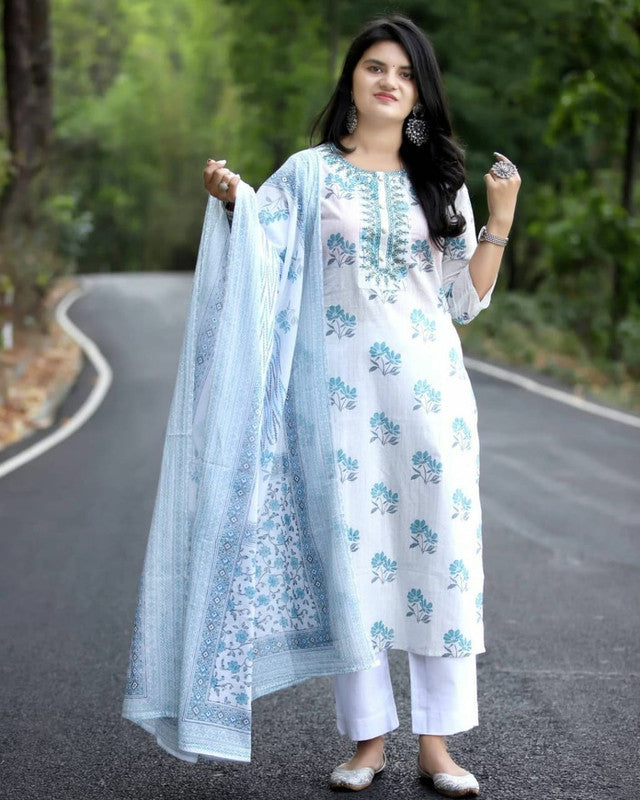 Pure Cotton Lurex Embroidery work Kurti with Pant & Dupatta Free Size ( 38 to 44) !!