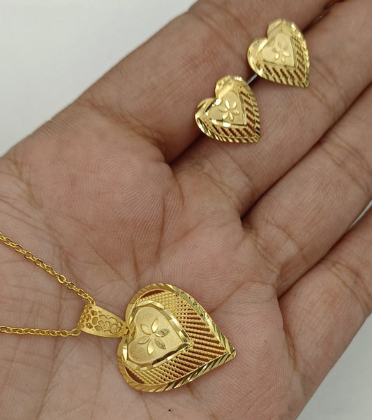 Gold Coloured Exclusive Premium Brass Women Designer 1 Gram Gold Plating forming Pendant set with Earrings!!